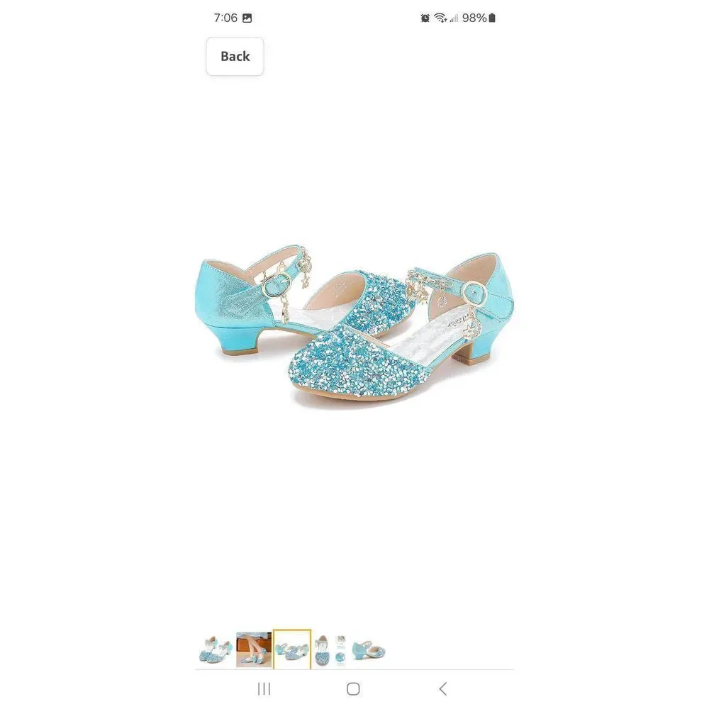 New Girl Sz 5 Furdeour Sequin Blue Glitter Bow Princess Flower Girl Dress Shoes